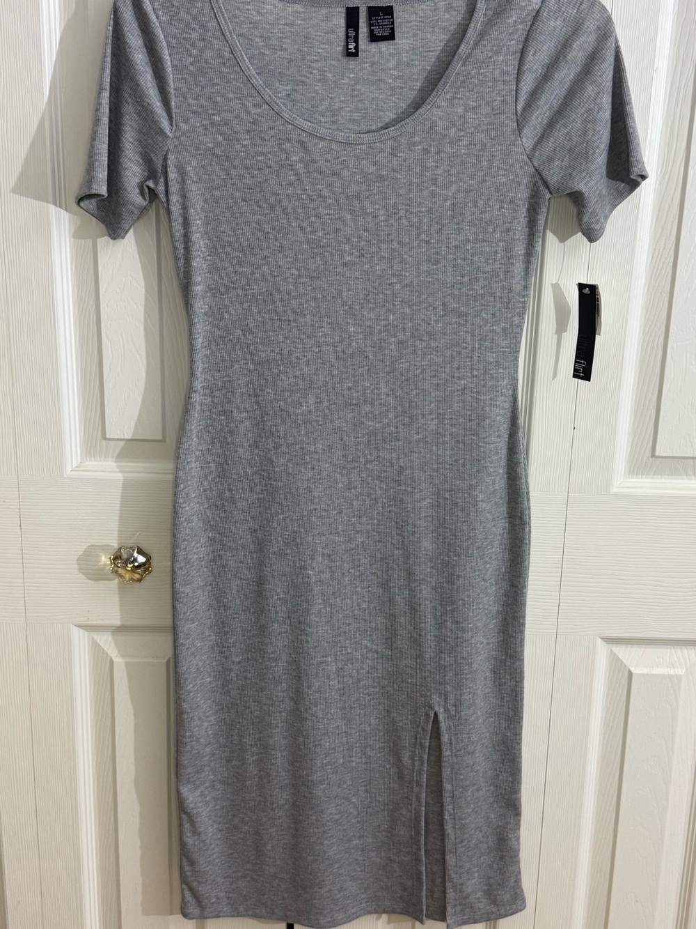 Ultra Flirt Gray Scoop Neck Midi Dress with Front Slit